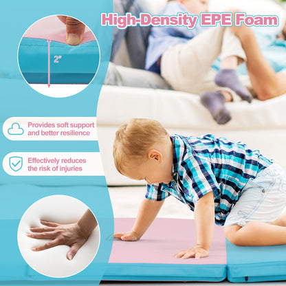 Folding Gymnastics Mat with Carry Handles and Sweatproof Detachable PU Leather Cover, Blue Yoga & Gym Mats at Gallery Canada