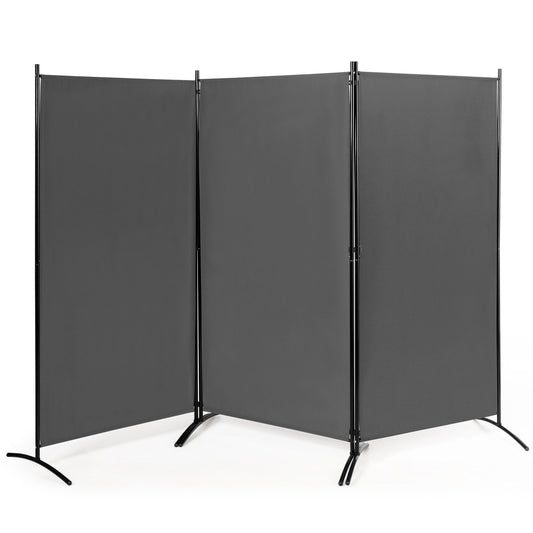 6 Feet 3 Panel Room Divider with Durable Hinges Steel Base, Gray - Gallery Canada
