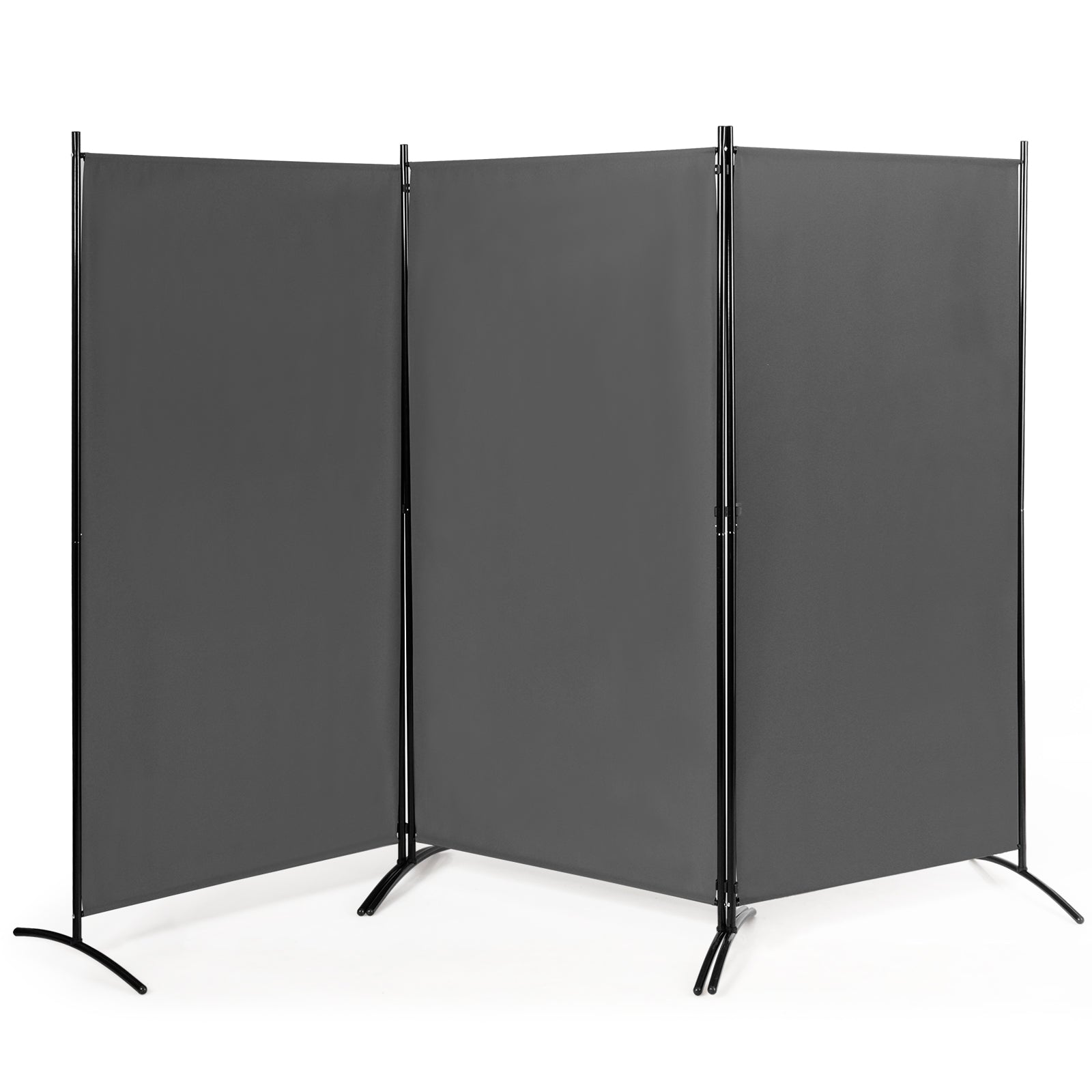 6 Feet 3 Panel Room Divider with Durable Hinges Steel Base, Gray Room Dividers Gray at Gallery Canada