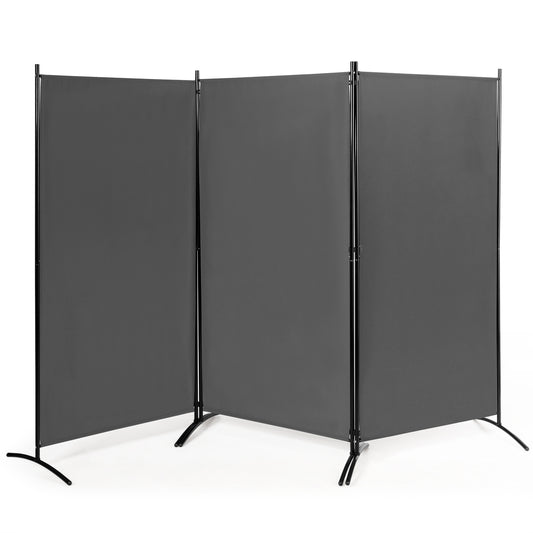 6 Feet 3 Panel Room Divider with Durable Hinges Steel Base, Gray Room Dividers Gray at Gallery Canada