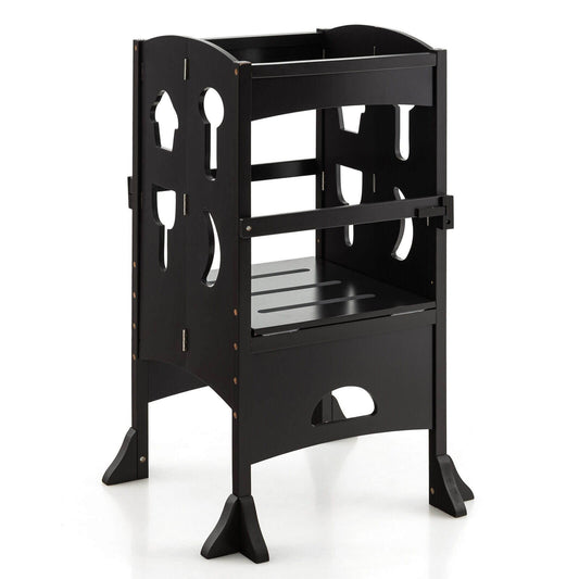 Folding Wooden Step Stool with Lockable Safety Rail for Toddler 3+, Coffee at Gallery Canada