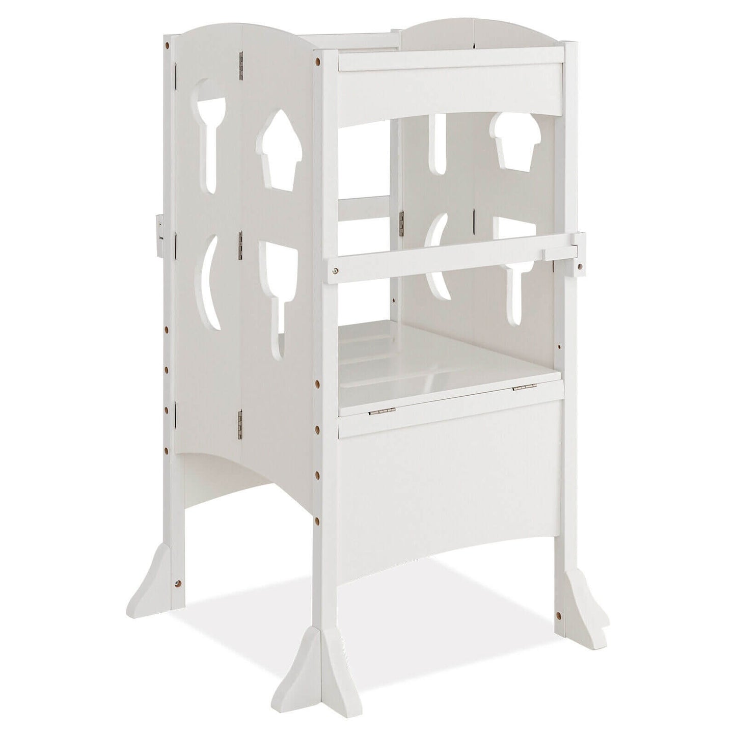 Folding Wooden Step Stool with Lockable Safety Rail for Toddler 3+, White Toddler & Kids Furniture at Gallery Canada