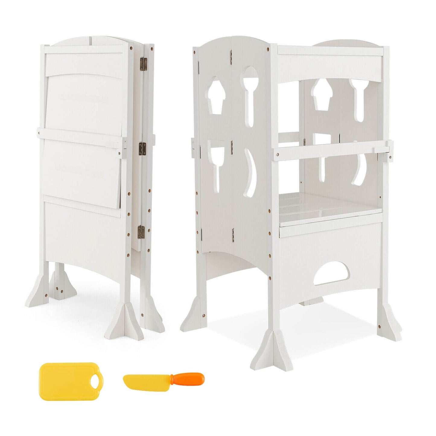 Folding Wooden Step Stool with Lockable Safety Rail for Toddler 3+, White Toddler & Kids Furniture at Gallery Canada