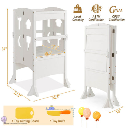 Folding Wooden Step Stool with Lockable Safety Rail for Toddler 3+, White Toddler & Kids Furniture at Gallery Canada