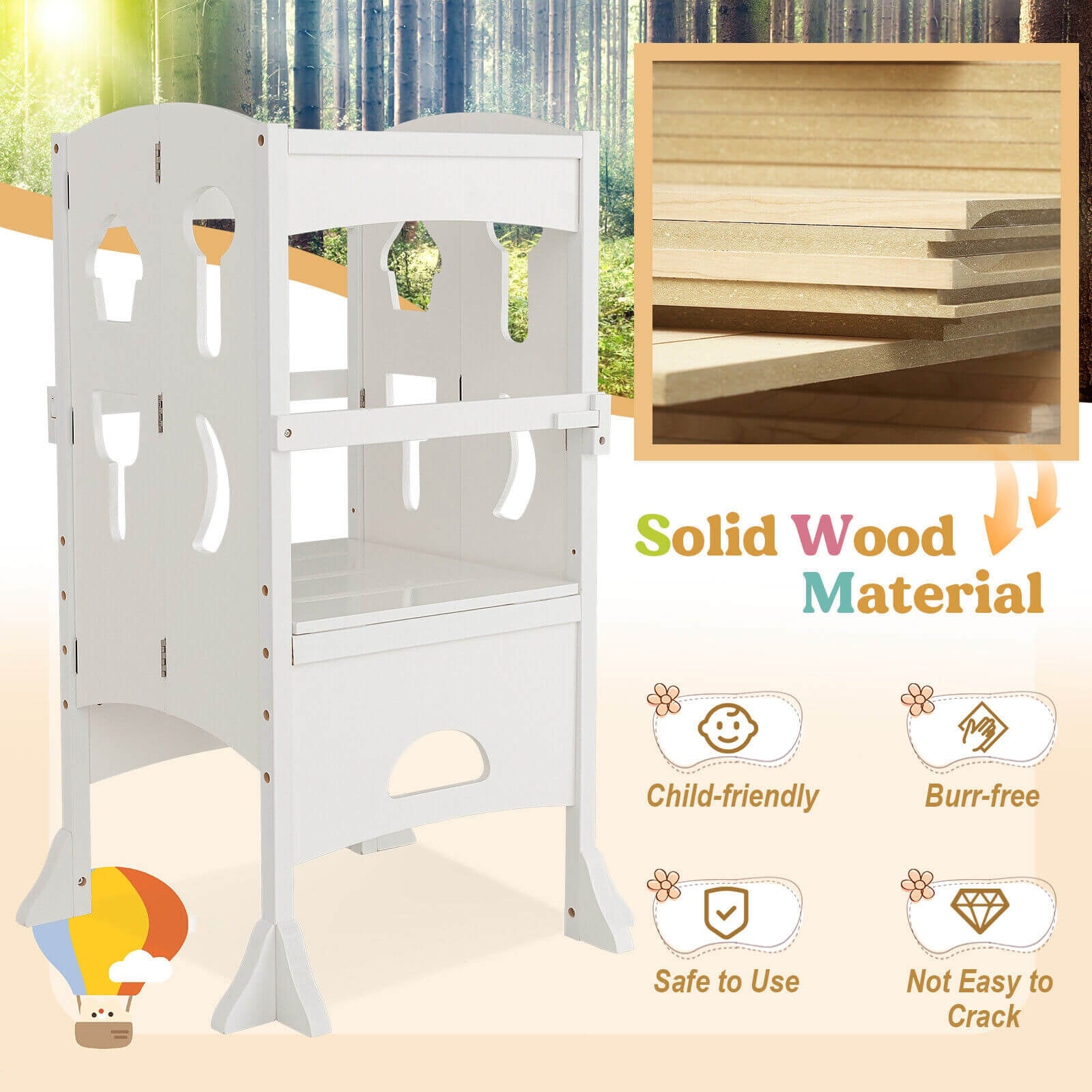 Folding Wooden Step Stool with Lockable Safety Rail for Toddler 3+, White Toddler & Kids Furniture at Gallery Canada