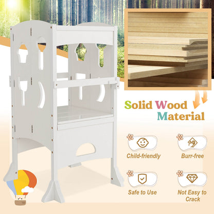 Folding Wooden Step Stool with Lockable Safety Rail for Toddler 3+, White Toddler & Kids Furniture at Gallery Canada