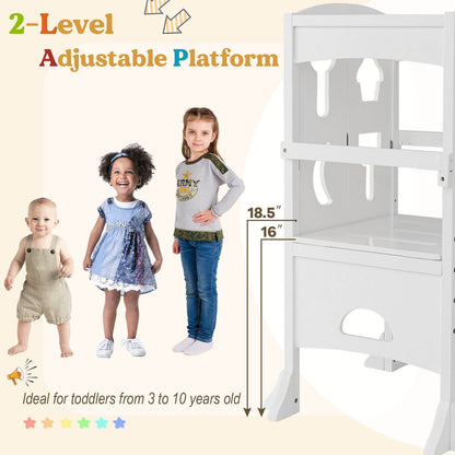 Folding Wooden Step Stool with Lockable Safety Rail for Toddler 3+, White Toddler & Kids Furniture at Gallery Canada