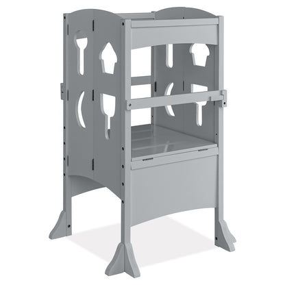 Folding Wooden Step Stool with Lockable Safety Rail for Toddler 3+, Gray Toddler & Kids Furniture at Gallery Canada