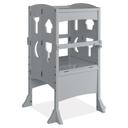 Folding Wooden Step Stool with Lockable Safety Rail for Toddler 3+, Gray Toddler & Kids Furniture Gray at Gallery Canada
