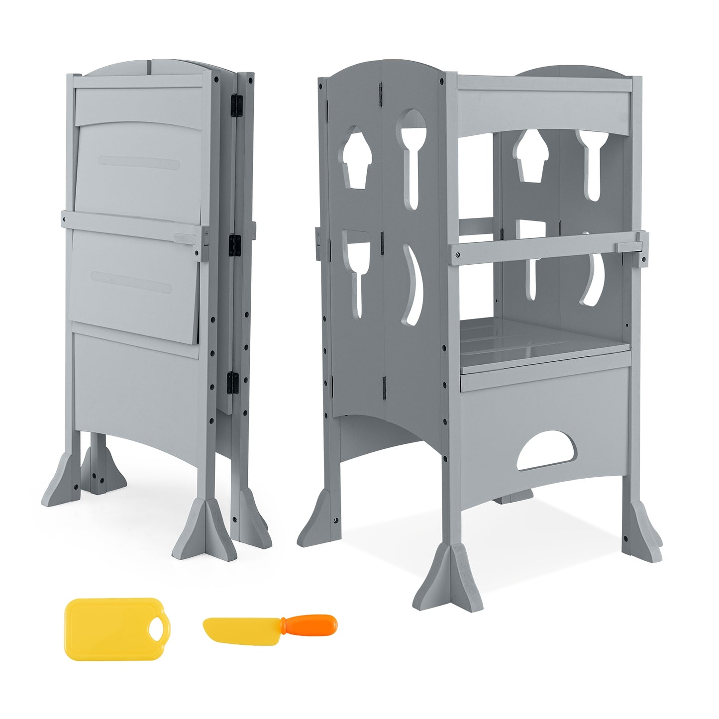 Folding Wooden Step Stool with Lockable Safety Rail for Toddler 3+, Gray Toddler & Kids Furniture at Gallery Canada