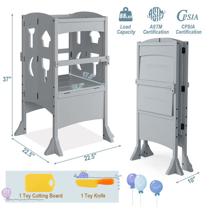 Folding Wooden Step Stool with Lockable Safety Rail for Toddler 3+, Gray Toddler & Kids Furniture at Gallery Canada