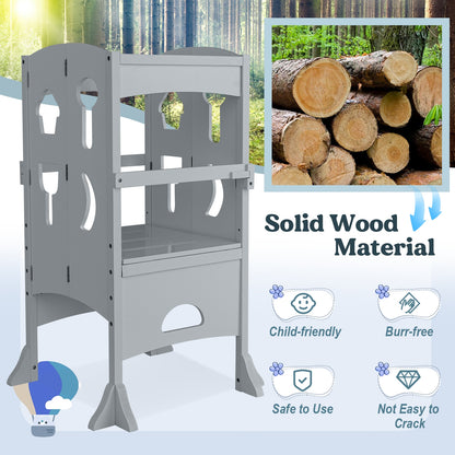 Folding Wooden Step Stool with Lockable Safety Rail for Toddler 3+, Gray Toddler & Kids Furniture at Gallery Canada