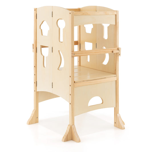 Folding Wooden Step Stool, Lockable Safety Rail, 3+, Natural Toddler & Kids Furniture Natural at Gallery Canada