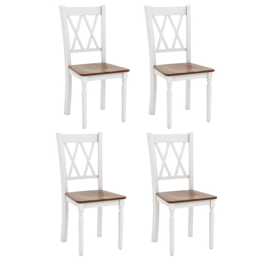 Set of 4 Wooden Farmhouse Kitchen Chairs with Rubber Wood Seat, Walnut
