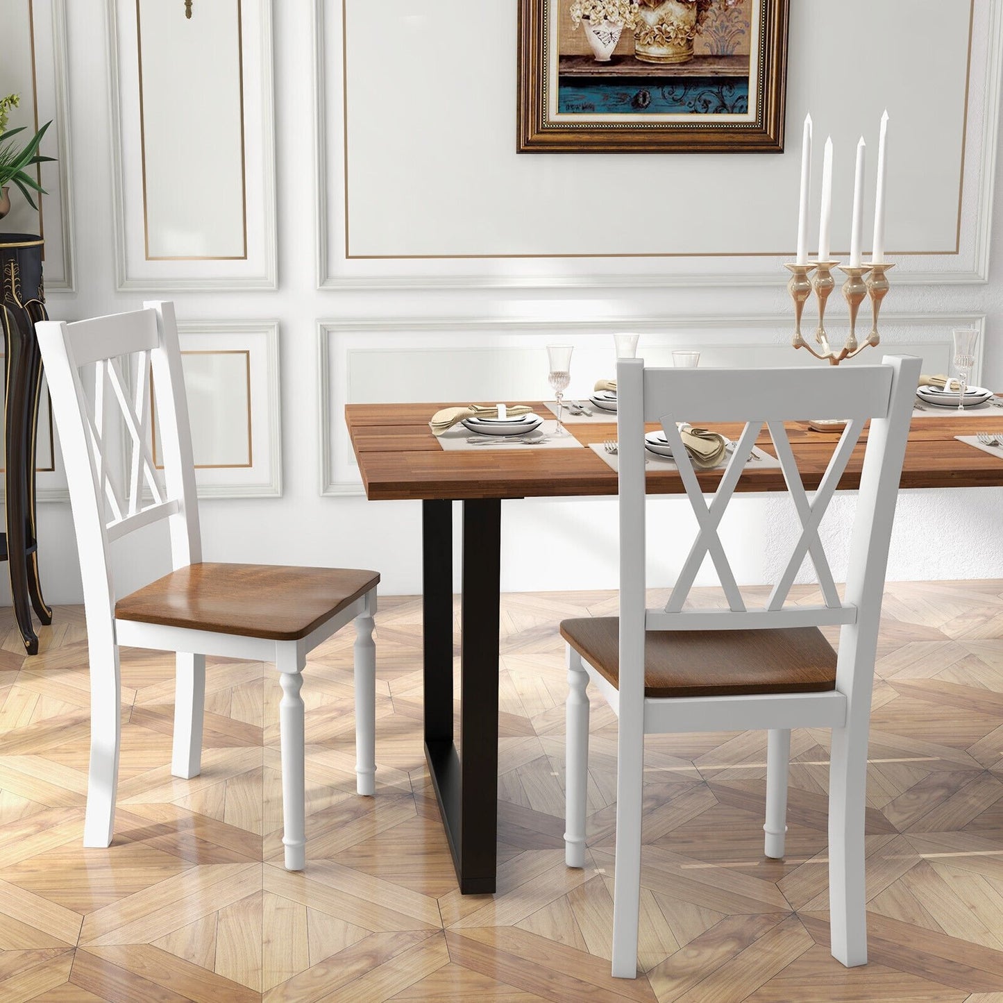 Set of 4 Wooden Farmhouse Kitchen Chairs with Rubber Wood Seat, Walnut at Gallery Canada