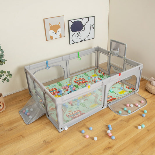 Large Baby Playpen with Mat and Ocean Balls-Light gray, Light Gray - Gallery Canada