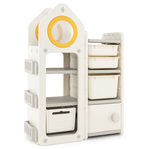 Multipurpose Toy Chest Bookshelf With Mobile Trolley, Gray