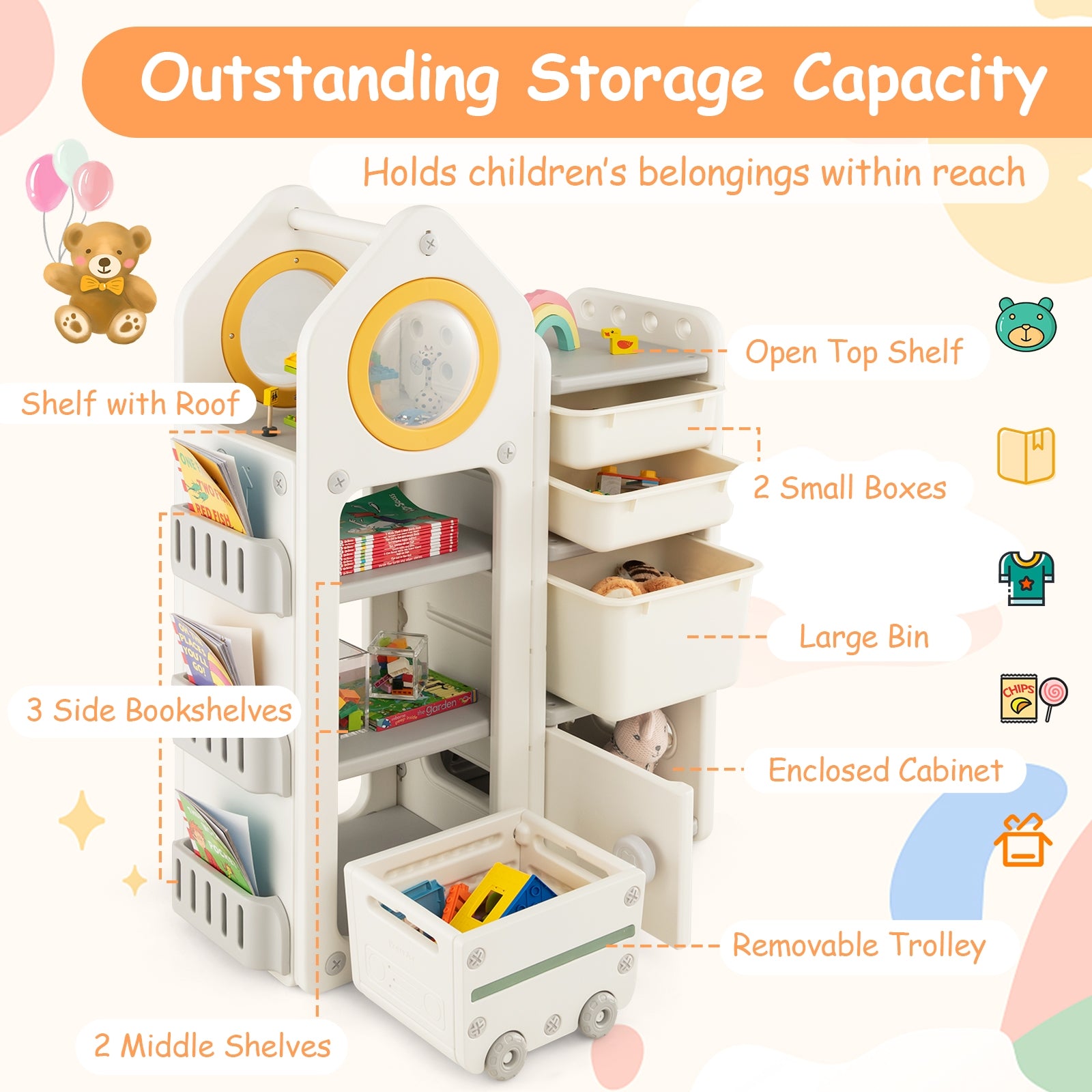 Multipurpose Toy Chest and Bookshelf with Mobile Trolley, Gray Kids Storage at Gallery Canada