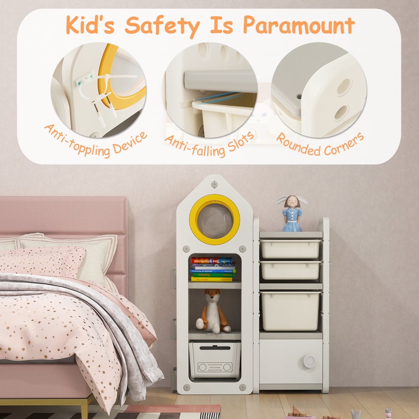 Multipurpose Toy Chest and Bookshelf with Mobile Trolley, Gray Kids Storage at Gallery Canada