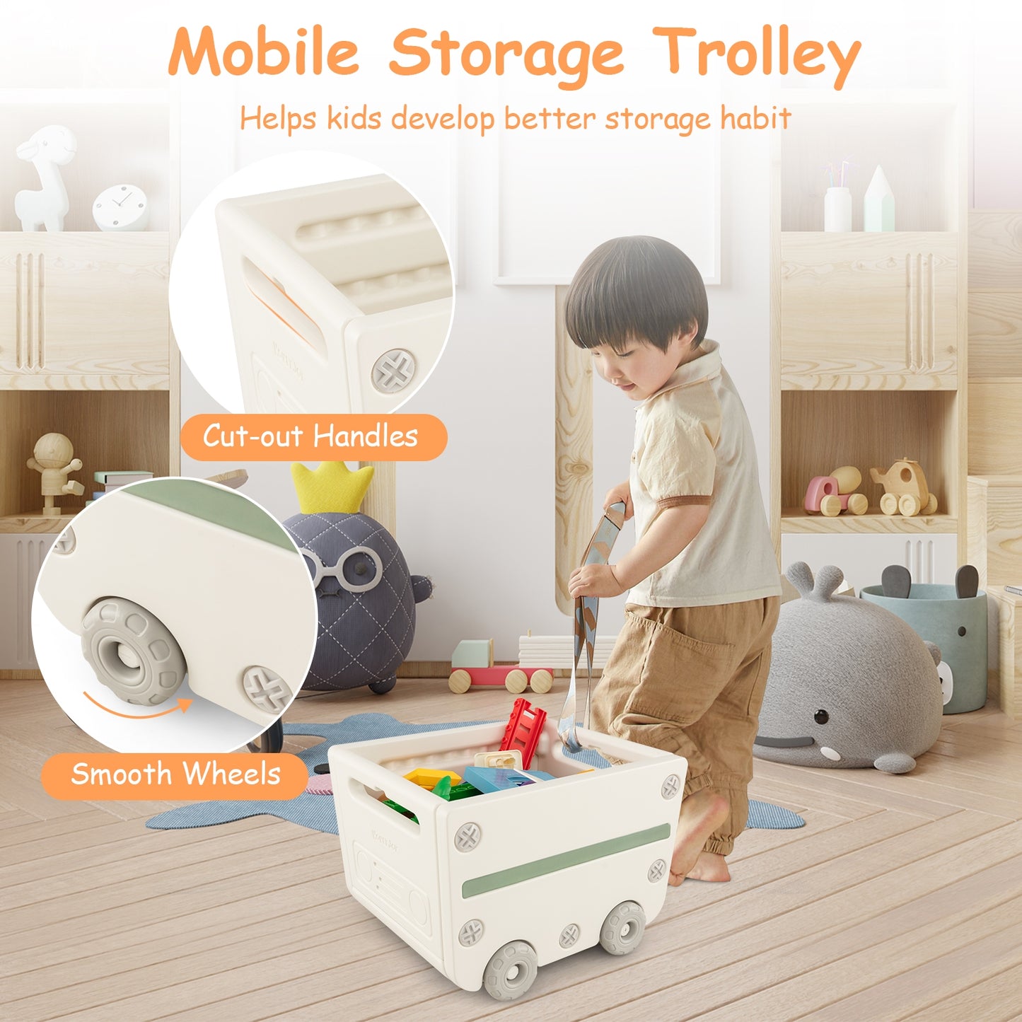 Multipurpose Toy Chest and Bookshelf with Mobile Trolley, Gray Kids Storage at Gallery Canada