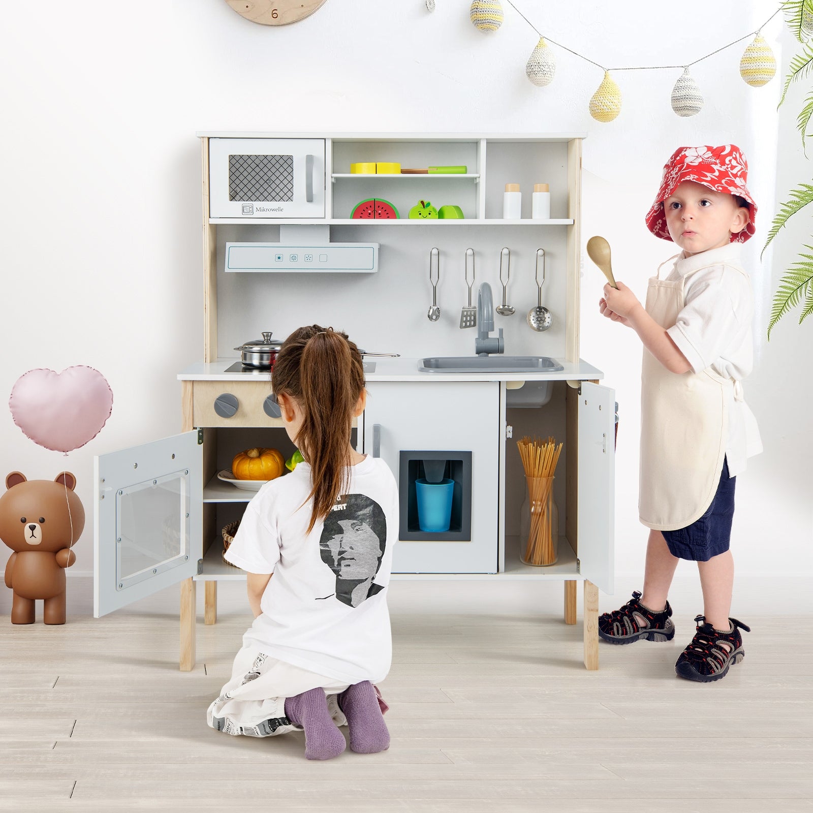 Wooden Pretend Play Kitchen Set for Toddlers, White Play Kitchen Sets at Gallery Canada