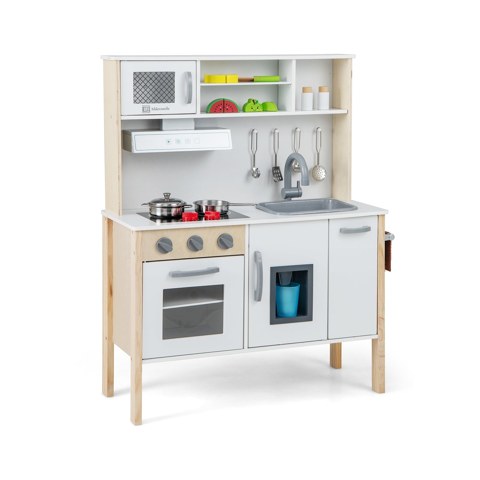 Wooden Pretend Play Kitchen Set, White Play Kitchen Sets White at Gallery Canada