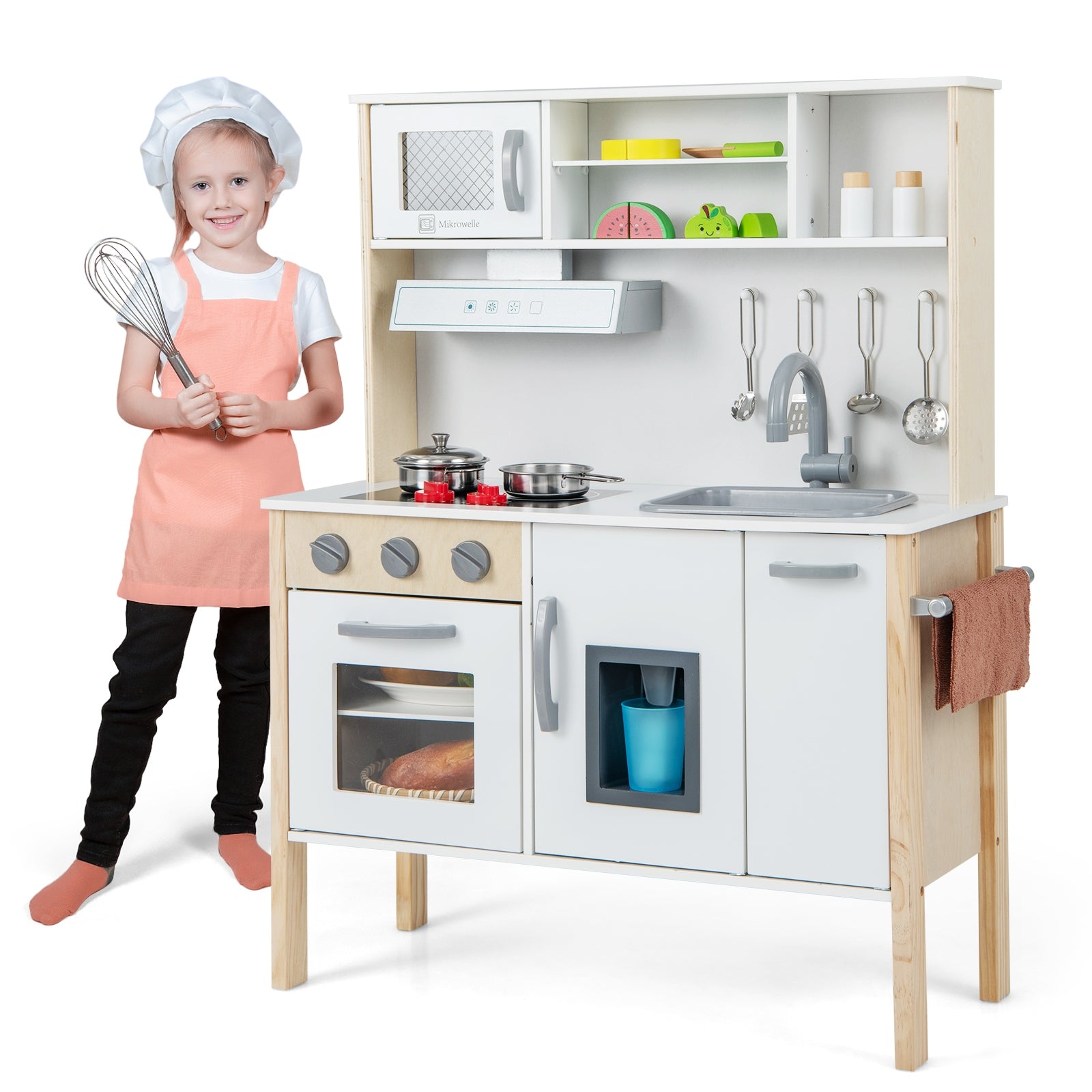 Wooden Pretend Play Kitchen Set for Toddlers, White Play Kitchen Sets at Gallery Canada