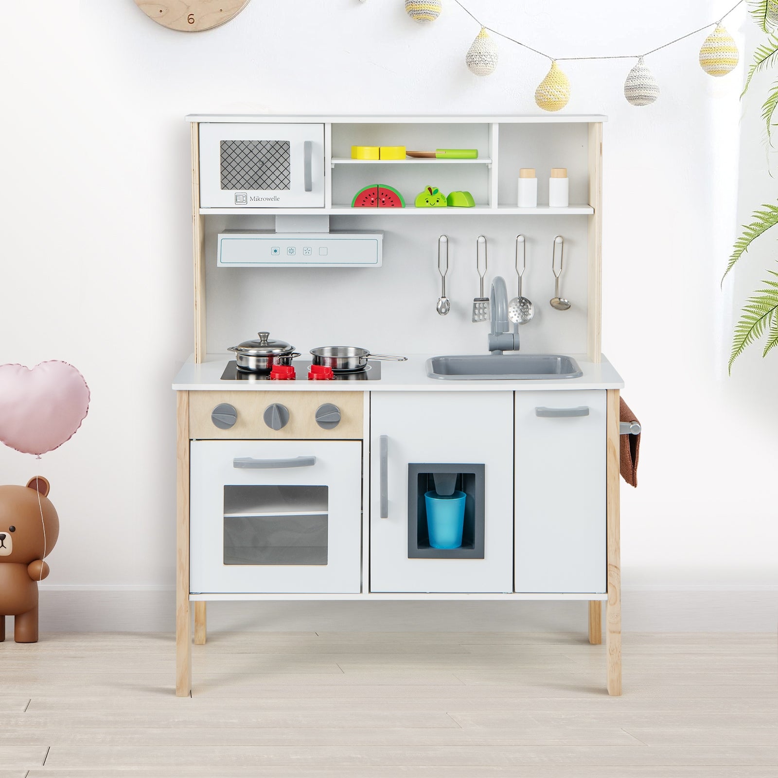 Wooden Pretend Play Kitchen Set for Toddlers, White Play Kitchen Sets at Gallery Canada