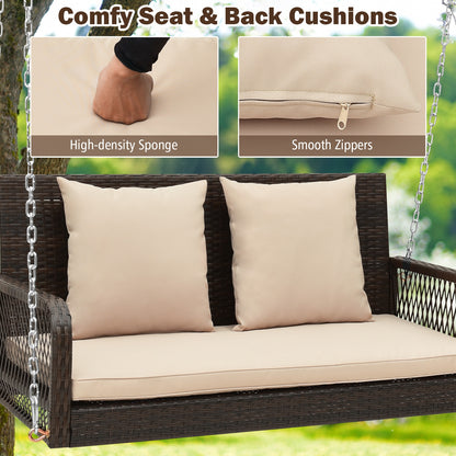 2-Person Outdoor Wicker Porch Swing with Seat and Back Cushions, Beige Porch Swings at Gallery Canada