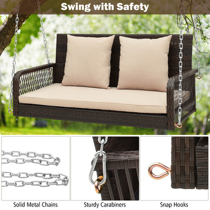 2-Person Outdoor Wicker Porch Swing with Seat and Back Cushions, Beige Porch Swings at Gallery Canada
