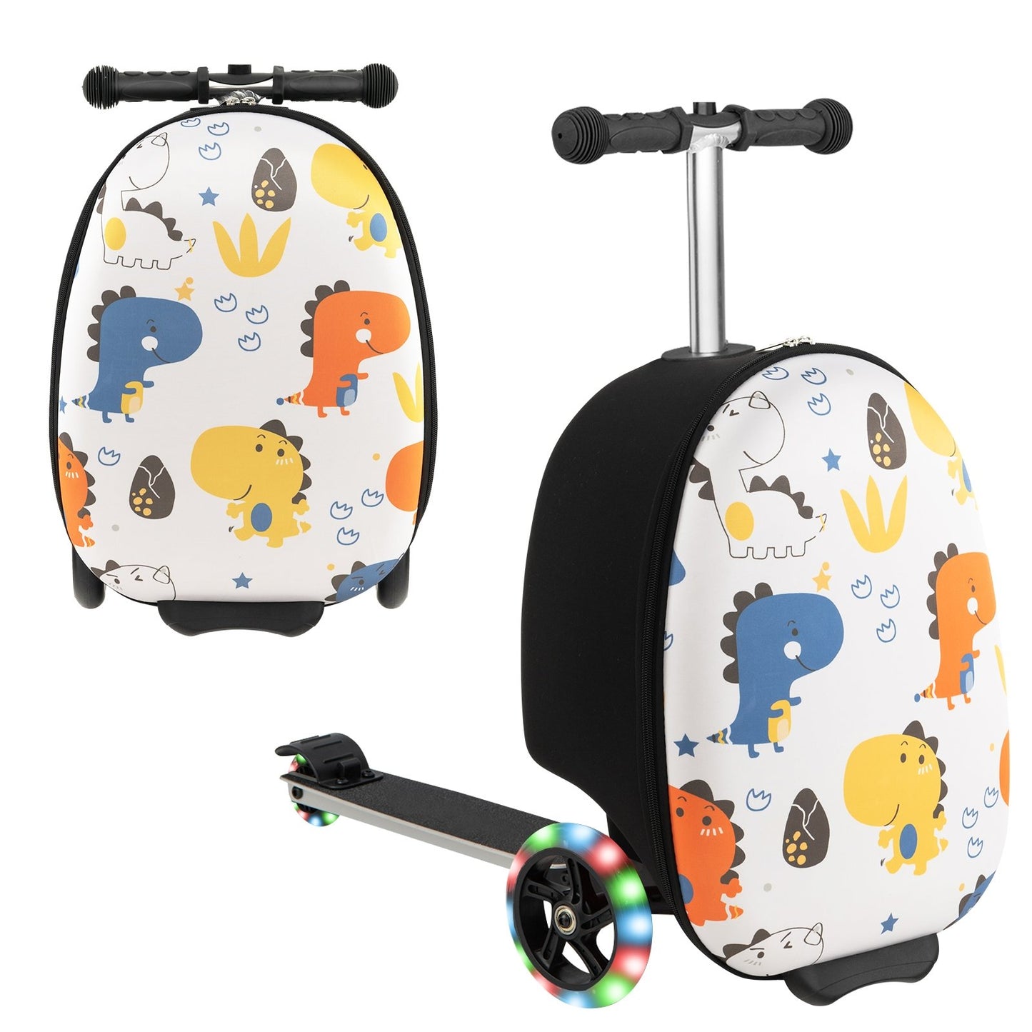 Hardshell Ride-on Suitcase Scooter with LED Flashing Wheels, Black & White