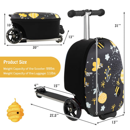 Hardshell Ride-on Suitcase Scooter with LED Flashing Wheels, Black