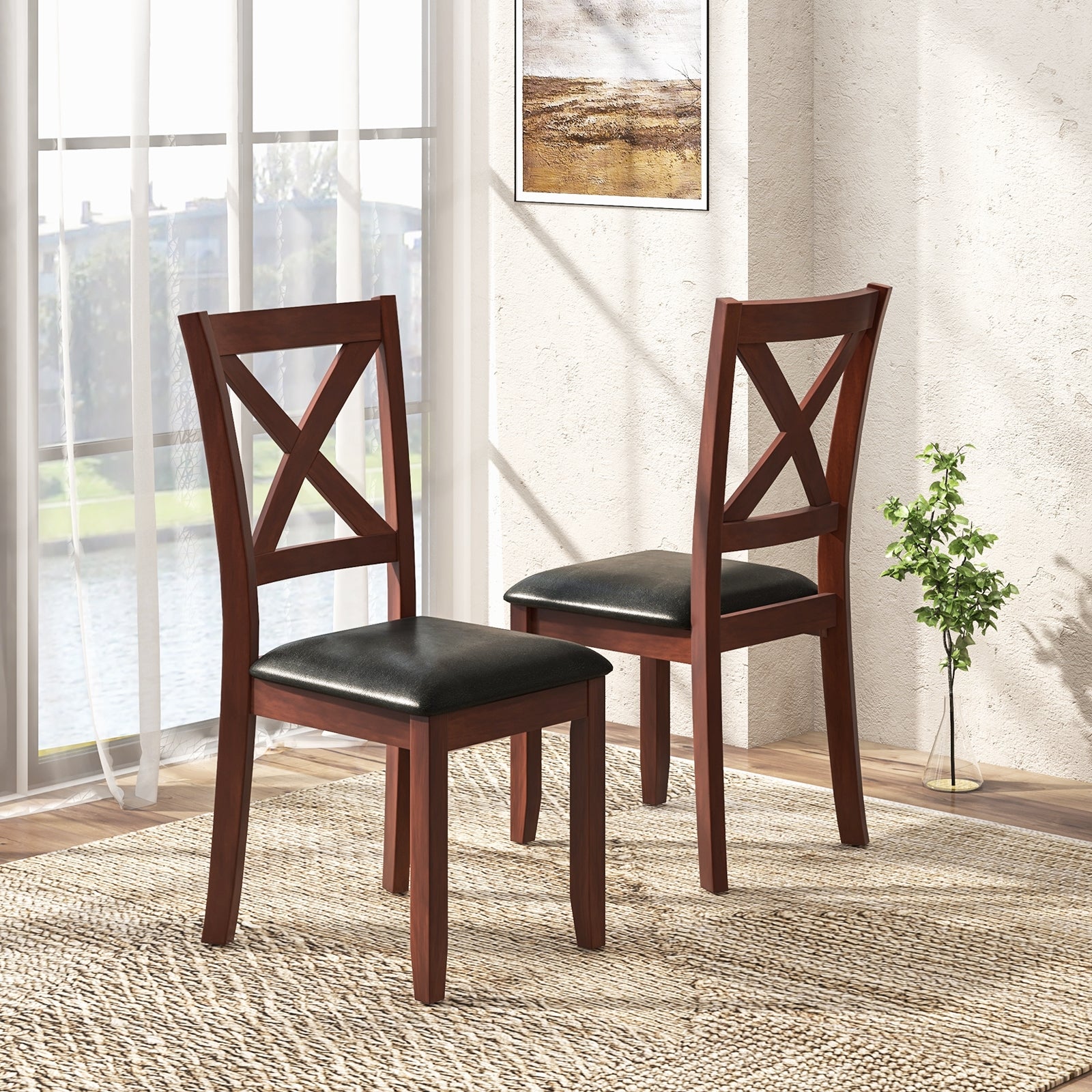 Set of 2 Wooden Kitchen Dining Chair with Padded Seat and Rubber Wood Legs, Black Dining Chairs at Gallery Canada