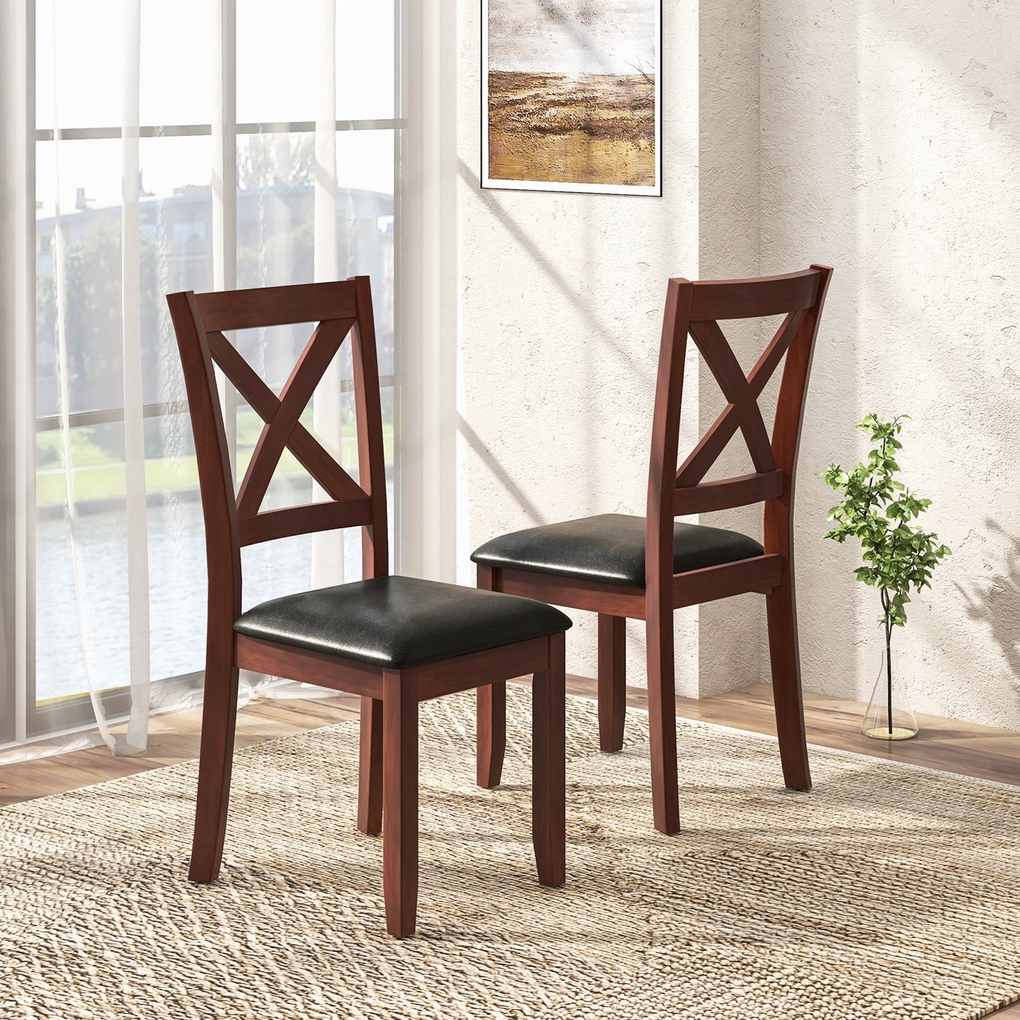 Set of 2 Wooden Kitchen Dining Chair with Padded Seat and Rubber Wood Legs, Black Dining Chairs at Gallery Canada