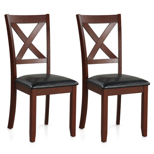Set of 2 Wooden Kitchen Dining Chair with Padded Seat and Rubber Wood Legs, Black