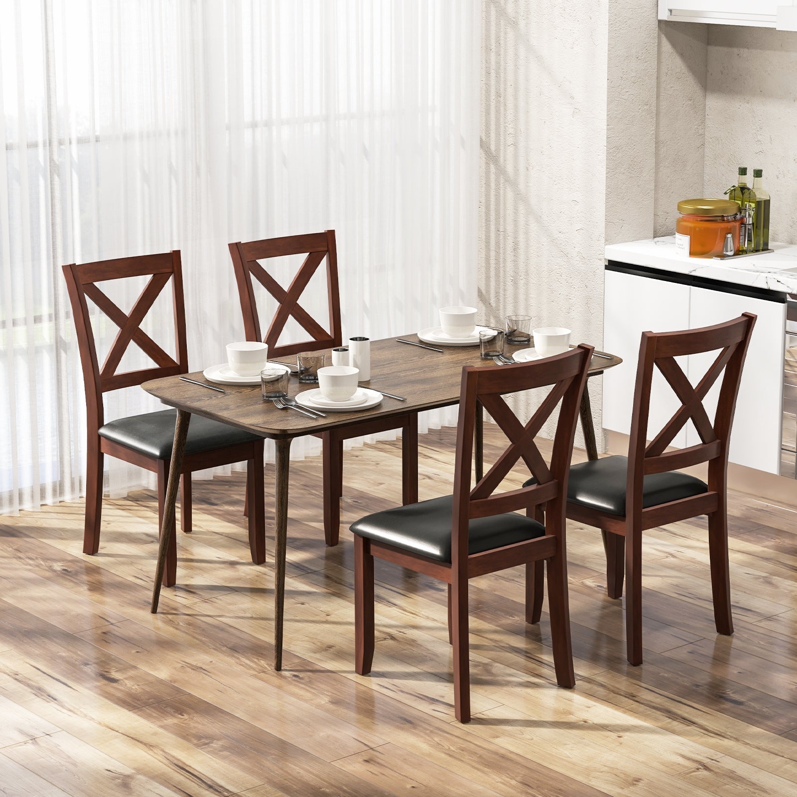 Set of 2 Wooden Kitchen Dining Chair with Padded Seat and Rubber Wood Legs, Black Dining Chairs at Gallery Canada