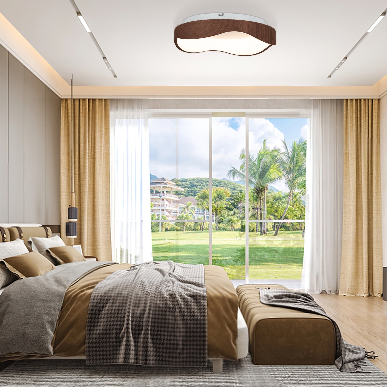 24W Modern LED Ceiling Light, Wood Pattern Metal Frame, Brown Ceiling Lights at Gallery Canada