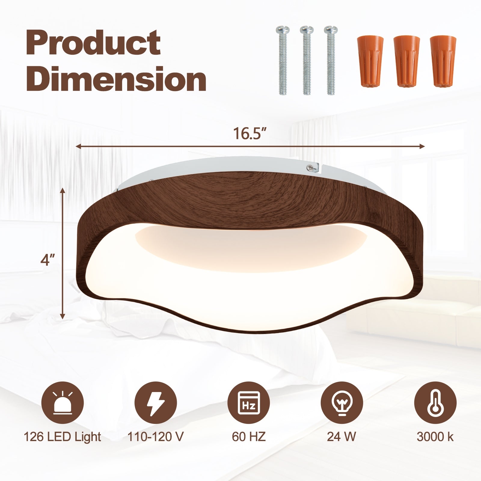 24W Modern LED Ceiling Light, Wood Pattern Metal Frame, Brown Ceiling Lights at Gallery Canada
