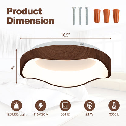 24W Modern LED Ceiling Light, Wood Pattern Metal Frame, Brown Ceiling Lights at Gallery Canada