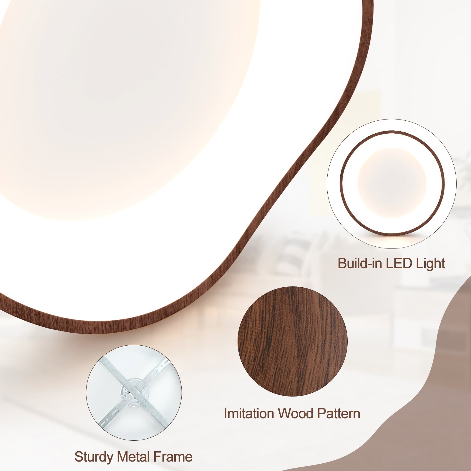 24W Modern LED Mount Ceiling Light with Wood Pattern and Metal Frame, Brown Ceiling Lights at Gallery Canada