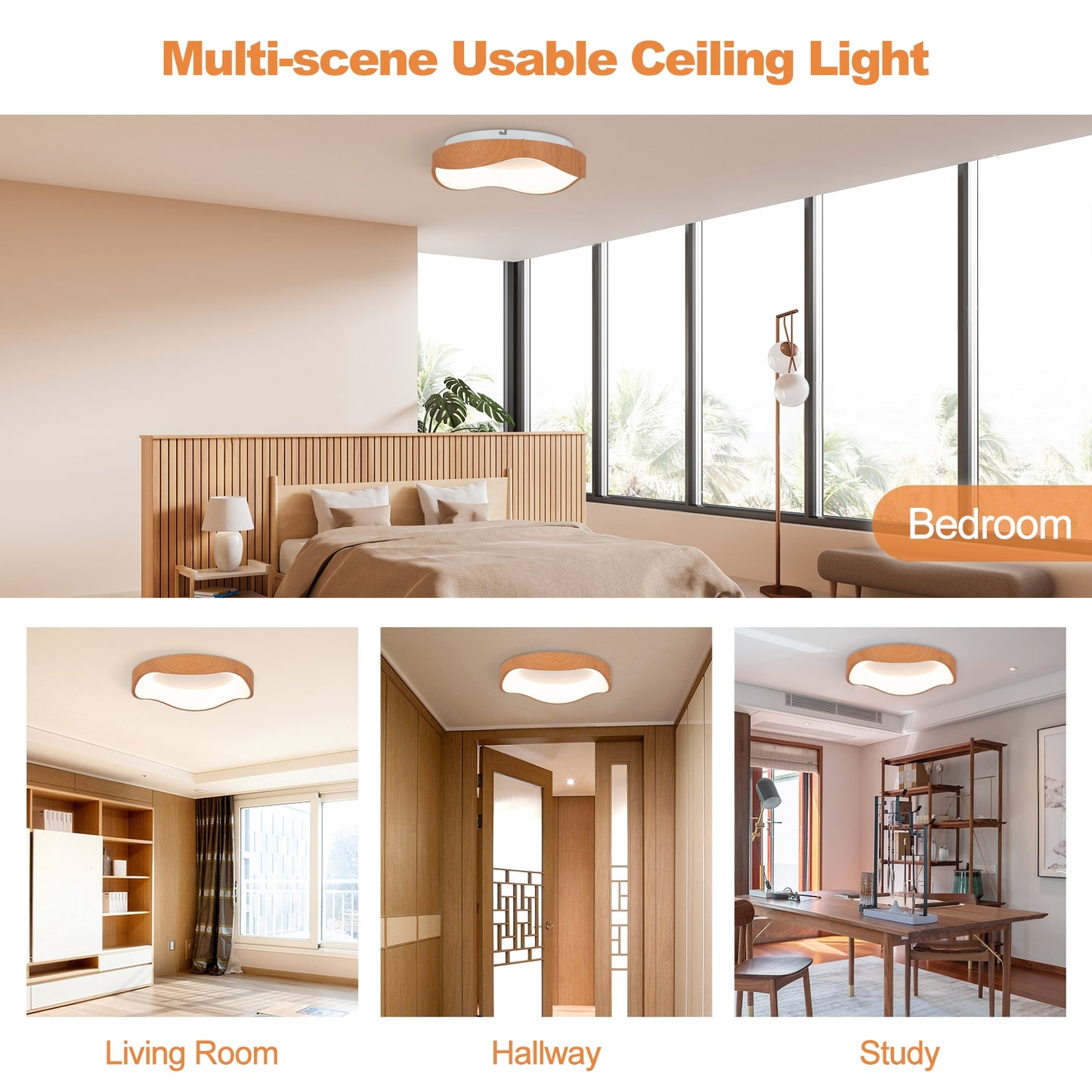 24W Modern LED Mount Ceiling Light with Wood Pattern and Metal Frame, Natural Ceiling Lights at Gallery Canada