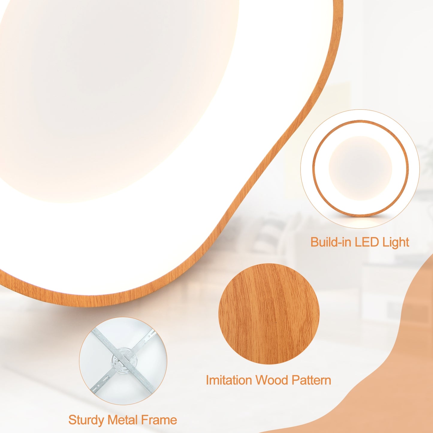 24W Modern LED Mount Ceiling Light with Wood Pattern and Metal Frame, Natural Ceiling Lights at Gallery Canada