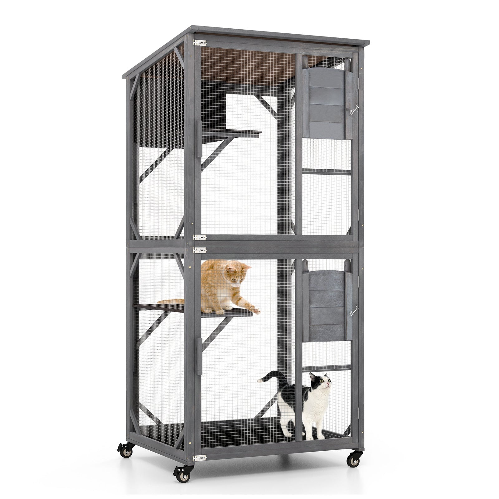 72 Inch Tall Wooden Cat House, Weatherproof Asphalt Roof, Gray Cat Houses at Gallery Canada