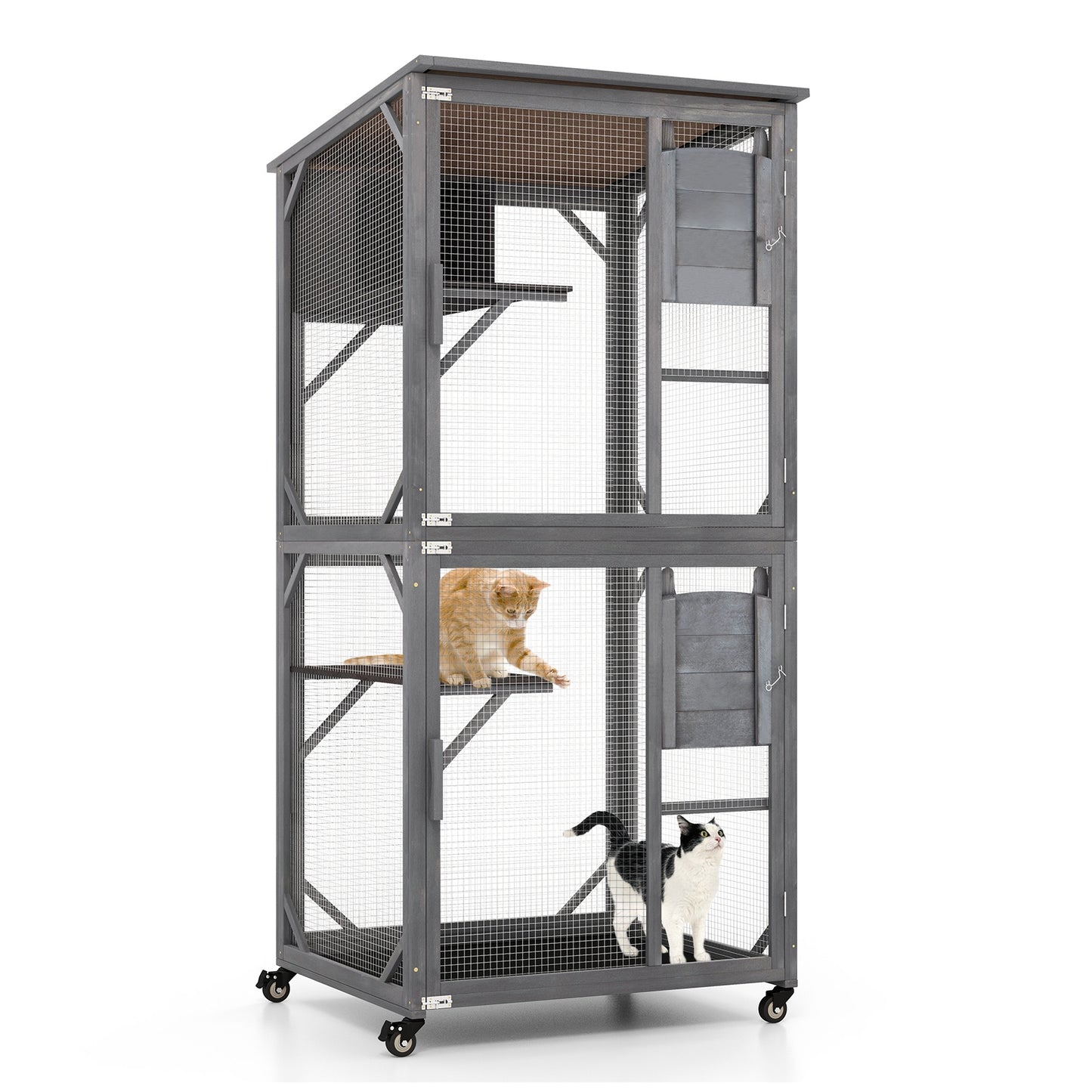 72 Inch Tall Wooden Cat House, Weatherproof Asphalt Roof, Gray Cat Houses at Gallery Canada