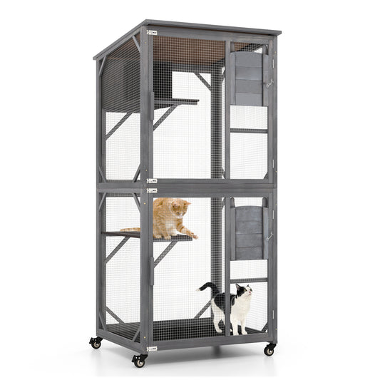 72 Inch Tall Wooden Cat House, Weatherproof Asphalt Roof, Gray Cat Houses Gray at Gallery Canada