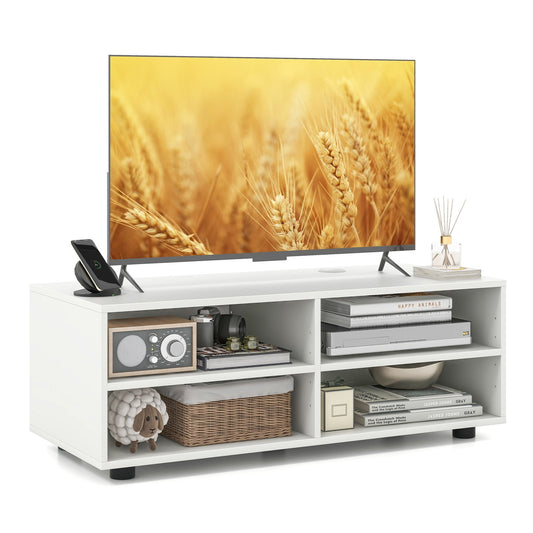 TV Console Table with Adjustable Shelves and Cable Management Hole for TV up to 40", White - Gallery Canada
