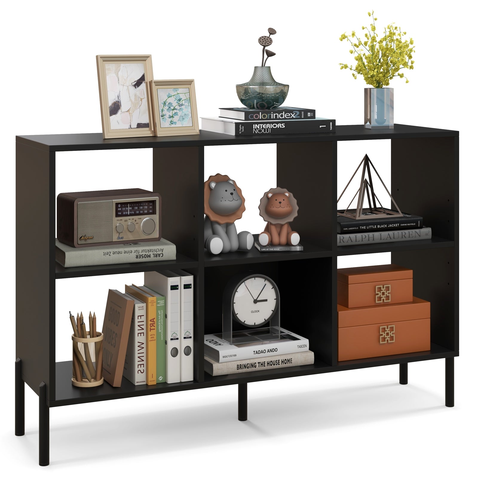 Open-Back Bookshelf with Drawer for Study, Black Bookcases Black at Gallery Canada
