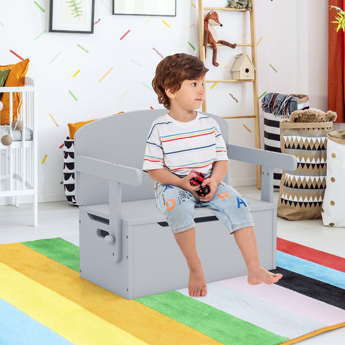 3-in-1 Kids Convertible Storage Bench Wood Activity Table and Chair Set, Gray