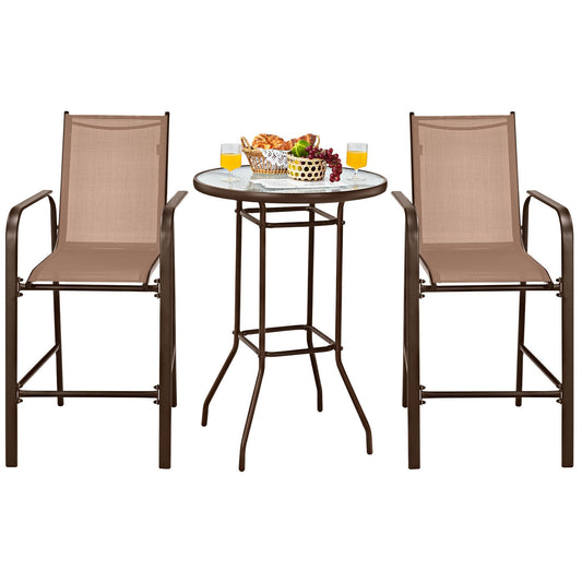 3 Piece Outdoor Patio Bar Table Stool Set, Brown