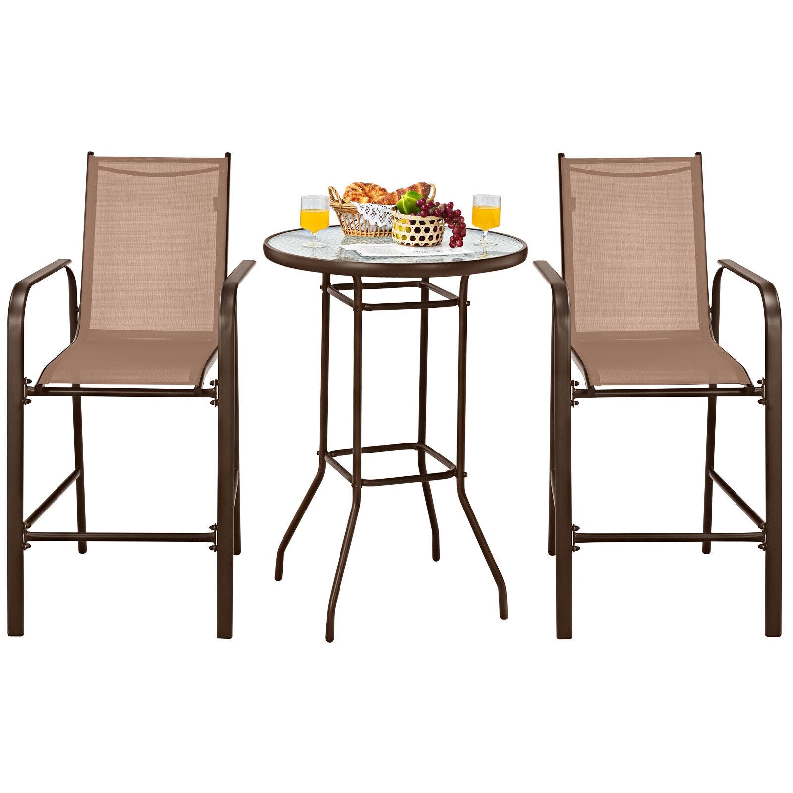 3 Pieces Outdoor Patio Bar Table Stool Set, Brown Patio Conversation Sets at Gallery Canada